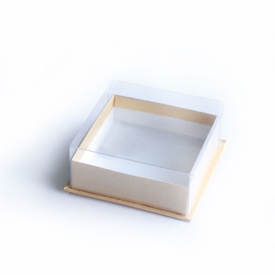Caja cuadrada Kraft con ventanas transparente, Caja con acetato